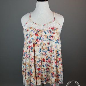 Cream Floral Lace Detail Tank Top